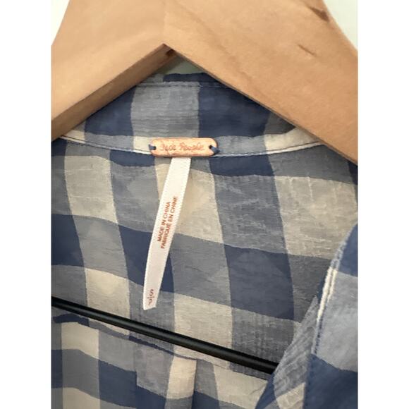 Free People Gauzy Gingham Button Up Shirt Womens Small Buffalo Plaid Semi Sheer - Picture 6 of 9